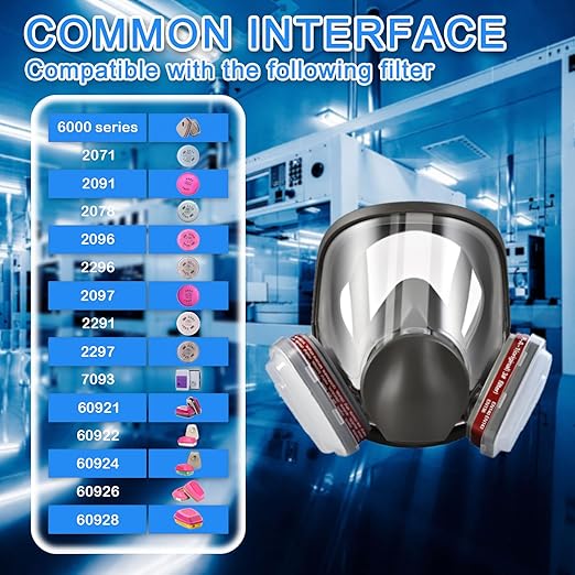Full Face Gas Industrial Mask, Reusable 6800 Respirator Mask with Filters 6001 and 2091, Cold Flow Exhalation Valve, Silicone Face Seal, for Painting, Sanding, Woodworking, Welding, Chemical Handling
