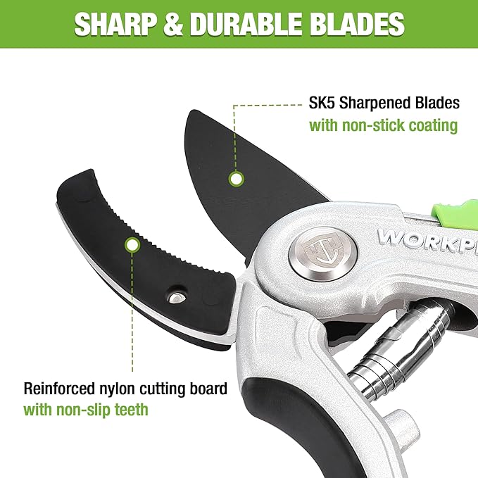 WORKPRO Garden Anvil Pruning Shears, 8" Pruning Scissors Heavy Duty with Ergonomically Design Handle, Labor-Saving Garden Clippers Hand Tools for Thick Dry branches and Dead Plants