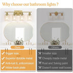 4 Light Bathroom Light Fixtures, Brass Vanity Lights for Bathroom with Clear Glass Shades, Modern Bathroom Wall Sconces for Mirror Living Room Cabinet