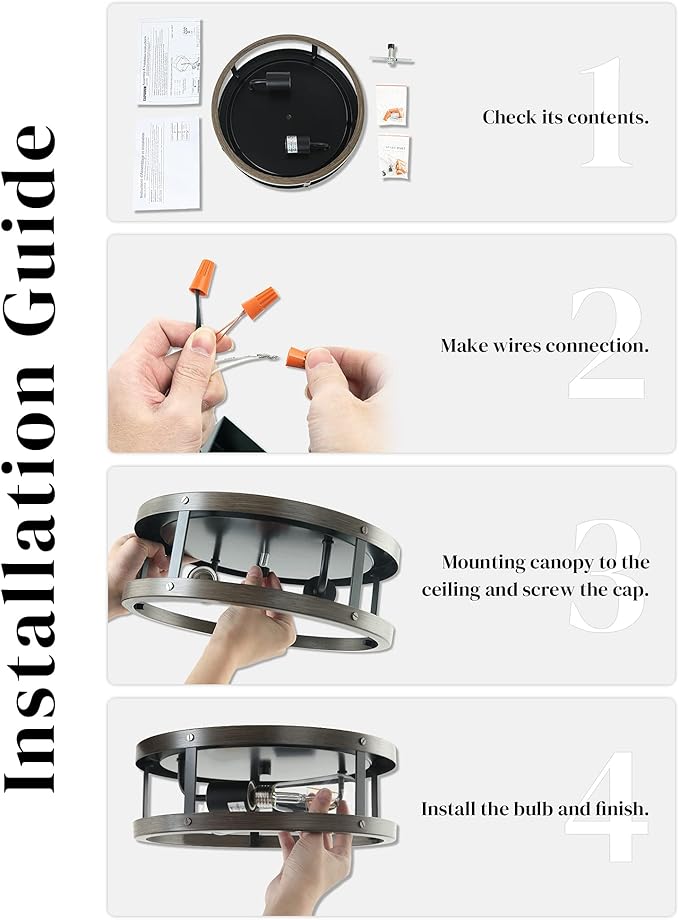 EAPUDUN Farmhouse Flush Mount Ceiling Light, 13" Imitation Wood 2-Light Fixture, Retro Style Lamp for Hallway, Entryway, Bedroom, Kitchen, Dining Room (FMA1138-FBDT)