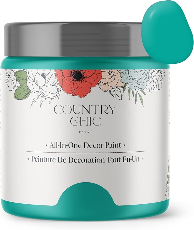 Country Chic All-in-One Chalk Paint for Furniture, Cabinets, Home Decor, Eco-Friendly, Matte Finish, Built-In Primer & Top Coat for Wood, Metal - Whoop-de-do (Bright Teal) - Pint 16 oz (475 ml)