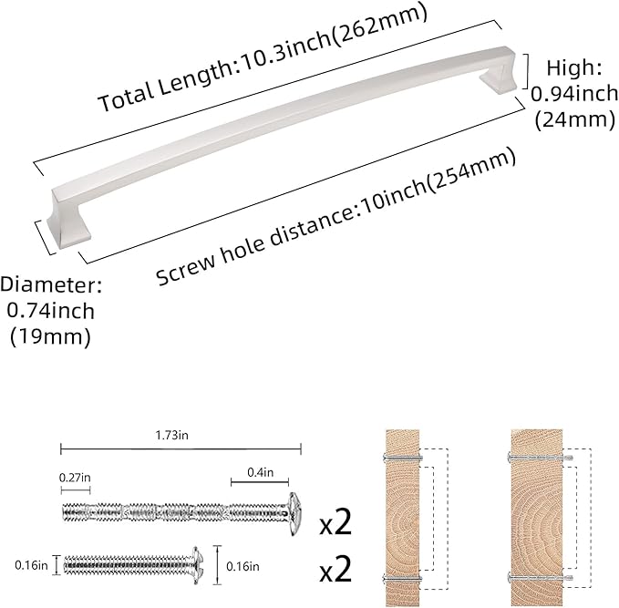 COTYKILEY 10 Pack 10 Inch(254mm) Brushed Satin Nickel Cabinet Handles Kitchen Cabinet Pulls Cabinet Door Handles Kitchen Cabinet Hardware Cupboard Drawer Pulls Dresser Handles