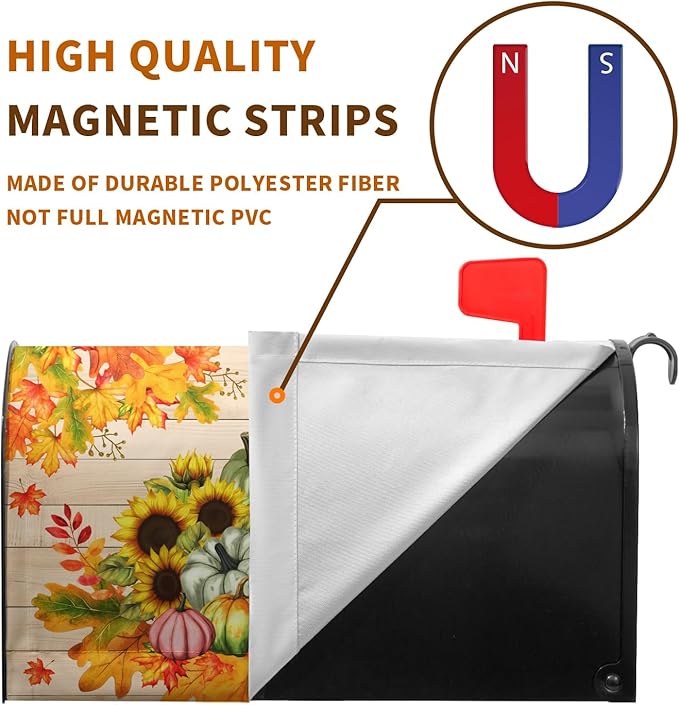 Fall Harvest Pumpkin Mailbox Covers Autumn Thanksgiving Magnetic Mailbox Cover Standard Size 21x18 Inches Farmhouse Fall Letter Post Mail Box Wraps for Garden Yard Outdoor Decor