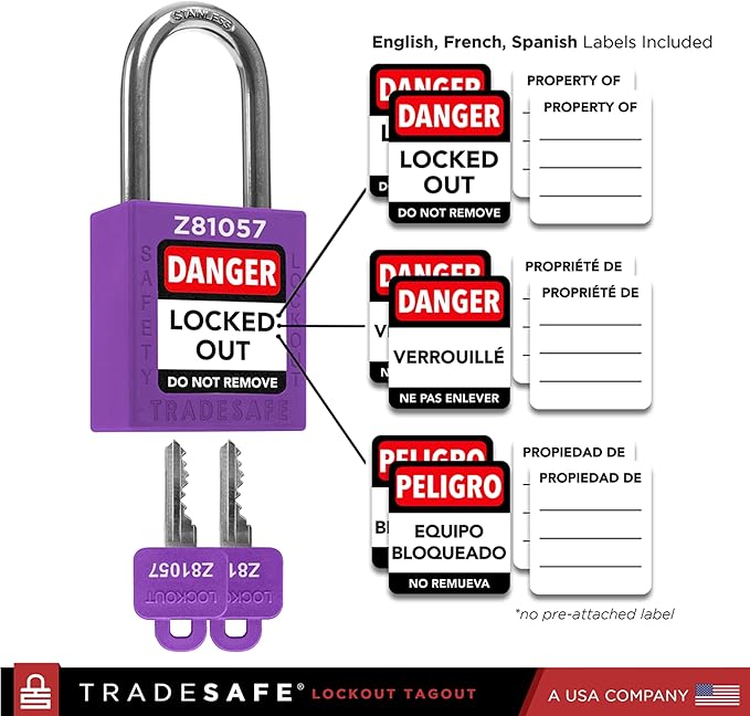 TRADESAFE Lockout Tagout Locks Set - 10 Purple Keyed Alike Padlocks, 2 Keys Per Lock, OSHA Compliant Loto Locks for Lock Out Tag Out Stations, Premium Grade