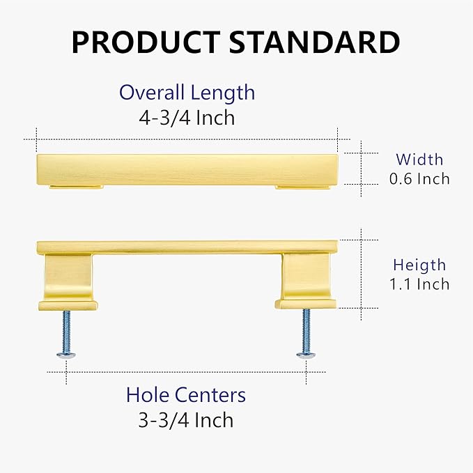 10 Pack 4-3/4 Inch Length|3-3/4 Inch(96mm) Hole Center Brushed Gold Kitchen Cabinet Handles, Cabinet Pulls Kitchen Cabinet Hardware, Cupboard Pulls, Drawer Handles