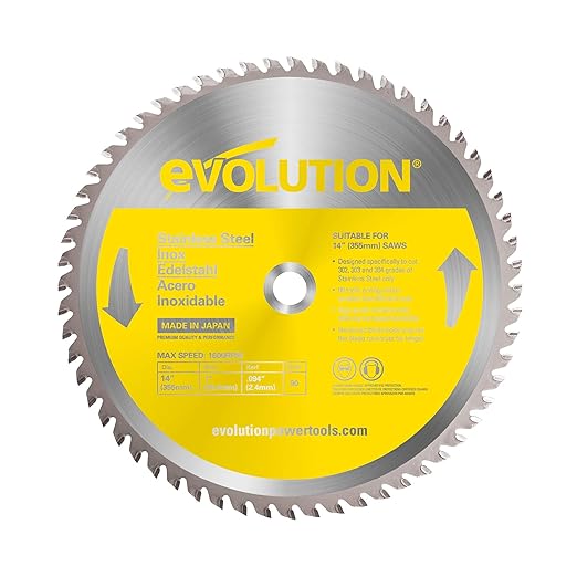 Evolution 14BLADESS | 14" 90T Stainless Steel Blade | TCT Saw Blade for Evolution S14CPS, S15CPS, S355MCS, S355CPSL | 1" Arbor | Max 1600 RPM | Precision Stainless Steel Cutting for Metalworking