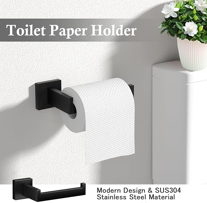15-PCS 24inch Bathroom Towel Rack Set,Include 3pcs 24" Towel Holder,3pcs Hand Towel Ring,3pcs Toilet Paper Holder,6pcs Robe Hook-Matte Black