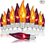 12 Pack Halloween Lights, C7 Clear Orange and Purple Flickering Flame Replacement Bulbs for String Lights Outdoor, E12 Base, Flame Bulbs for Halloween Indoor Outdoor Garden Patio Party Decorations