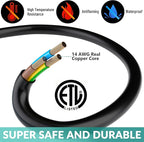 Outdoor Extension Cord 8 Ft with 3 Outlets, 14/3 SJTW 3 Prong Grounded Power Cord, 14 Gauge 14AWG Heavy Duty Power Cable, ETL Listed, 15 Amp 125 V 1875 W-Multiple Outlets for Indoor/Outdoor-Black