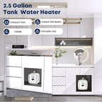 YALICE Electric 2.5 Gallons Tank Water Heater with T&P Relief Valve, Under Sink Instant Hot Water Heaters, 1500W Electric Mini Tank Water Heater Compact Design for RV, Kitchen, Food Truck