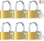 6pcs Solid Brass Keyed Padlock, Small Yellow Gym Lock, Strong Padlock with Same Key for Luggage Toolbox (60mm)