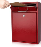 KYODOLED Steel Key Lock Mail Boxes Outdoor, Locking Wall Mount Mailbox, Security Key Drop Box, Collection Boxes,16.2H x 11.22L x 4.72W Inches, Red X Large