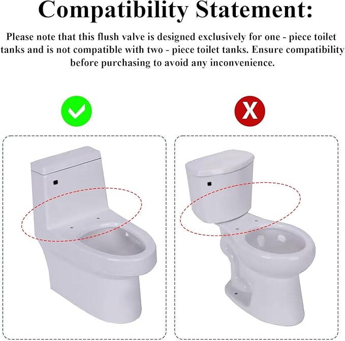 Toilet Flush Valve Replacement Kit, Universally for 3-Inch One-Piece Toilets, Includes Chain & Rubber Seal, Compatible with TOTO, American Standard, and Other WC Tank Repair Parts