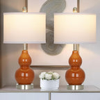 22" Modern Double Gourd Ceramic Table Lamps Set of 2, Red Bedside Lamps for Living Room, Contemporary Nightstand Desk Lamps for Bedroom End Table Home Office Decor(2 LED Bulbs Included)