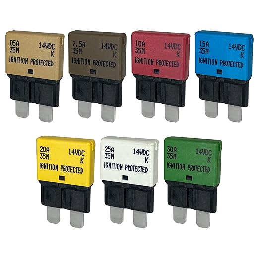 Auto Reset ATC/ATO Multipack 5A, 7.5A, 10A, 15A, 20A, 25A, 30A Circuit Breaker Fuse for Automotive Marine RV Car Truck Audio Battery Protection Automatic Reset | Low Profile (Multi Pack)