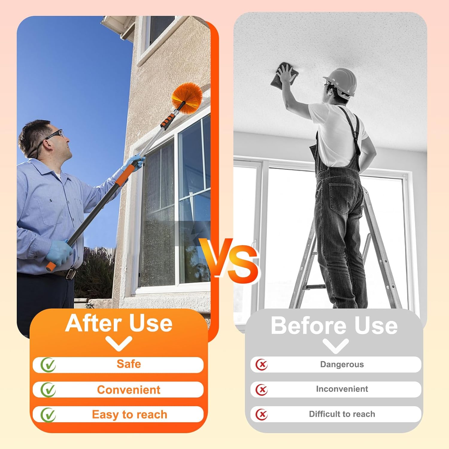 24FT (30FT Reach) Cobweb Duster with Extension Pole, Spider Web Brush for Cleaning Extendable, Professional Ceiling and Corner Dusters for Outdoor Indoor Use