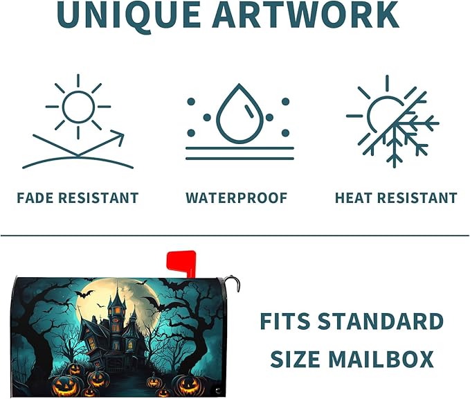 Halloween Mailbox Covers Magnetic Spooky Pumpkin Castle Bat Scary Night Happy Halloween Seasonal Holiday Post Letter Box Cover Standard Size 25.5x21 Inch for Garden Yard Decor