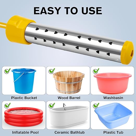 Portable Water Heaters, 1500W Immersion Water Heater Electric with Digital LCD Thermometer, Bucket Heater with 304 SS Guard Fast Heating in Minutes Suitable for Bucket Bathtubs and Basin