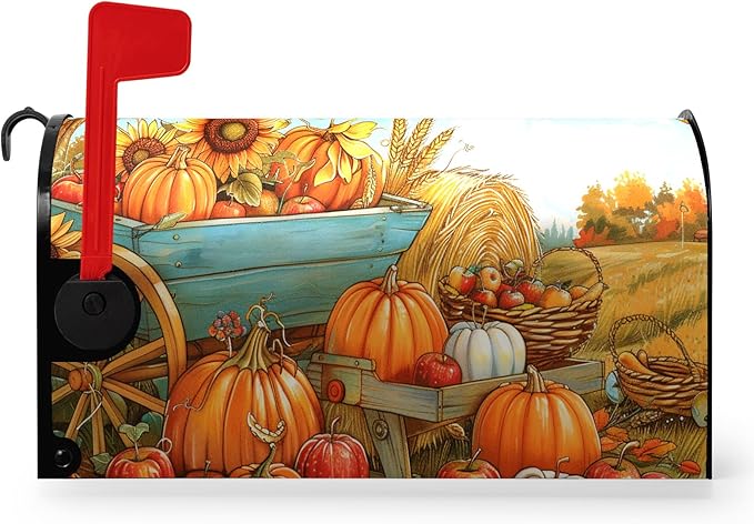 Fall Pumpkins Magnetic Large Size 25.5 X 21 Inch Autumn Harvest Sunflower Mailbox Wraps Farmhouse Seasonal Letterbox Covers for Fall Garden Yard Outdoor Decor