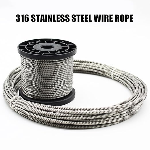 Wire Rope 32Ft 5/64" T316 Stainless Steel Cable 7 x 7 Strand Core Industrial Grade Stainless Steel Wire for Deck Railing, Cable Railing, Aircraft Cable, Outdoor Hanging