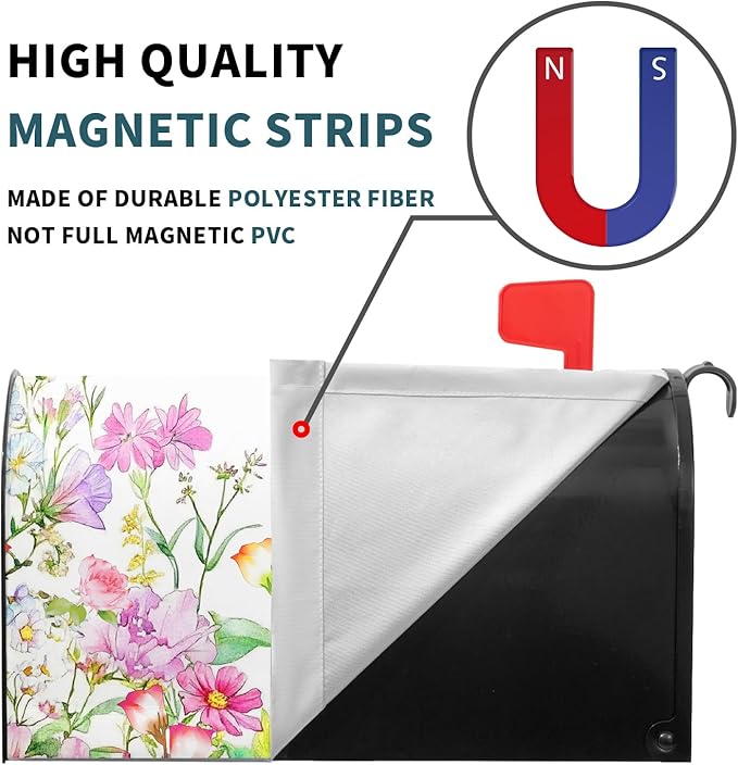 Kawani Spring Magnetic Mailbox Covers Spring Summer Watercolor Floral Butterfly Mailbox Covers Magnetic Standard Size 25.5x21 Inch Rustic Flower Post Letter Box Cover for Garden Yard Decor