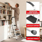 Big RED 3 Step Ladder, Folding Step Stool with Anti-Slip Pedal, Step Ladder 3 Step Folding with Padded Handle for Kitchen, Household, Offices. 400 lb Capacity