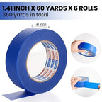 ADHES Upgrade Blue Painters Tape, Masking Tape for Painting 6 Rolls x 1.41 Inch x 60 Yards, Blue Paint Tape No Residue Outdoor Anti UV Multi Surface Use, Total 360 Yards