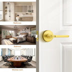 Probrico Privacy Door Handle Interior Gold Door Lever, Gold Door Handles Interior for Bedroom Bathroom, Wave Style Door Handle Reversible, 2 Pack