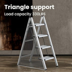 HillhutApex 4 Step Stool, Aluminum Foldable Step Ladder, Lightweight Stable Stool with Wide Non-Slip Pedals, 330lbs Bearing Capacity Ladder for Office,Home,Kitchen - Silver