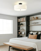 Semi Flush Mount Ceiling Lights, 4-Light 18" Matte Black Ceiling Light Fixture with White Pleated Fabric Shade, Drum Lamp for Nursery Hallway Bedroom Kitchen, AD-25036-4SF-BK