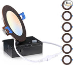 CLOUDY BAY Ultra Thin LED Recessed Ceiling Light,4 inch 3000K/ 4000K/ 5000K,Dimmable 10W CRI90+,Canless Light with Junction Box,IC Rated, Canless Wafer Downlight,Oil Rubbed Bronze,Damp Rated,6 Pack