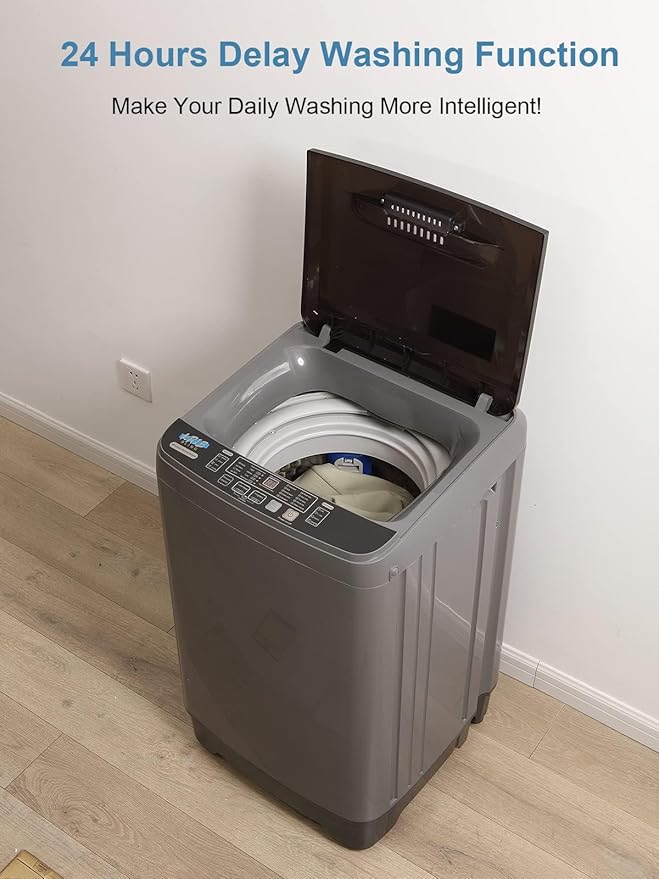 17.7 lbs Full Automatic Washing Machine with LED Display Compact Drain Dump, 10 Wash Programs and 8 Water Levels Ideal for Dorms, Apartments, RV, Grey (KB03-GREY6-3)