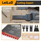 LEILUO 112 Pcs Multitool Blade Kits Cutting Sanding Grout Removal Universal Oscillating Tool Accessories with Storage Bag Compatible with DeWalt Makita Dremel and More