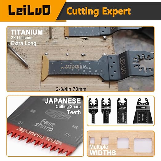 LEILUO 112 Pcs Multitool Blade Kits Cutting Sanding Grout Removal Universal Oscillating Tool Accessories with Storage Bag Compatible with DeWalt Makita Dremel and More