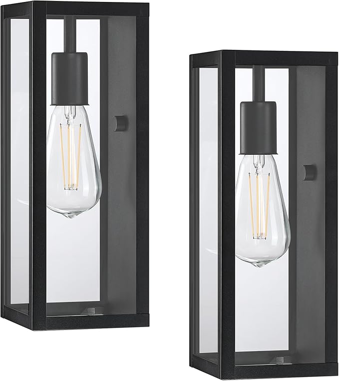 Black Exterior Lighting Fixtures 2Pack, 12.6'' Waterproof Outdoor Wall Sconce Porch Lights Exterior, Outdoor Coach Lights for Garage with Clear Glass Shade, Exterior Outside Lights for House