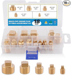 18PCS Brass Pipe Fitting,1/8" 1/4" 3/8" 1/2" 3/4" NPT Male Square Head Plug Brass Cored Plugs Fittings for Boat,Gas,Drain Plug