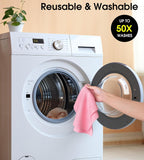 KitchLife Microfiber Cleaning Cloth Roll, 100 Pack - Tear-Away Microfiber Paper Towels, Lint-Free, Reusable, Washable for Kitchen, Car, Dishes, and Sensitive Surfaces (Pink)