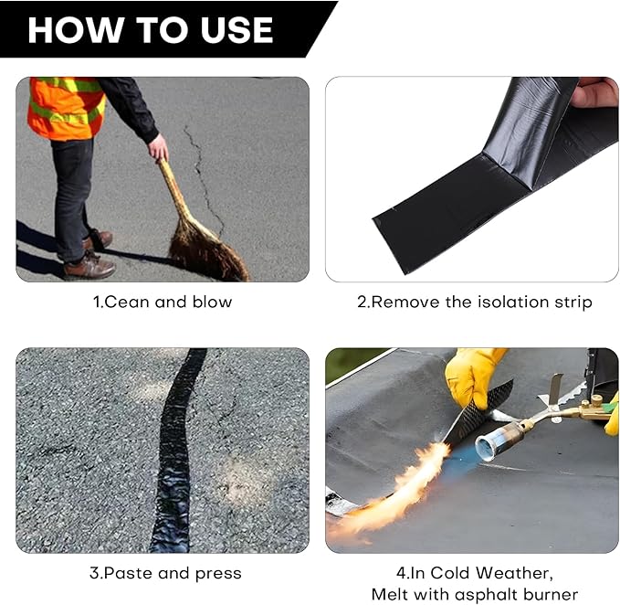Boshen 1 Roll 2in x 33 FT Asphalt Crack Tape Self-Adhesive Asphalt Crack Filler Asphalt Joint Repair for Driveway Parking Lot Roof Asphalt Cement Road(3mm Thick), No Torch Required