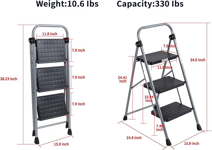 3-Step Ladders Folding Step Stool with Anti Slip Pedal and Handgrip Portable Sturdy Ladder for Home & Office 330 Lbs Black1