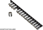 ARES 70086-1/2-Inch Drive Black Aluminum Socket Organizer - Store up to 16 Sockets and Keep Your Tool Box Organized - Sockets Will Not Fall Off this Rail