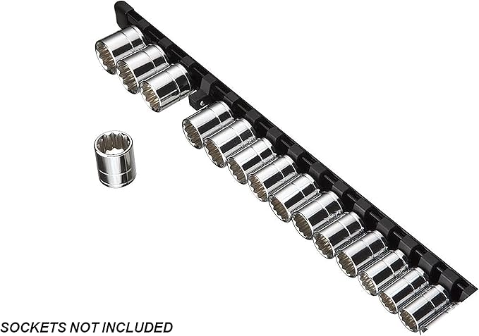 ARES 70086-1/2-Inch Drive Black Aluminum Socket Organizer - Store up to 16 Sockets and Keep Your Tool Box Organized - Sockets Will Not Fall Off this Rail