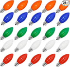 25 Pack C7 Multicolor Christmas Replacement Lights Bulbs, Ceramic Bulbs for Night Light Christmas Outdoor Patio Indoor String Lights, C7/E12 Candelabra Base, 5 Watt- Multicolor