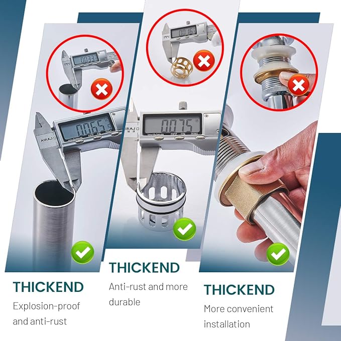 Bathroom Sink Drain, Vessel Sink Pop Up Drain,Built-in Anti-Clogging Strainer, Sink Drain Assembly Without Overflow Brushed Nickel,(1-1/2" to 1-3/4") RWF082B