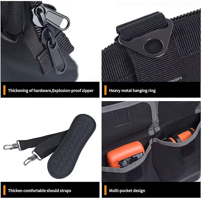 FASTECH 22-inch Wide Mouth Tool Bag with Water Proof Molded Base, Waterproof Tool Organizer Bag for Men with Adjustable Shoulder Strap (22INCH)