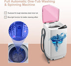 COSTWAY Portable Washing Machine, 7.7lbs Capacity Compact Laundry Washer and Spin Combo with 6 Programs, Built-in Barrel Light, Full-Automatic Washing Machine for Apartments Camping RVs Dorm, Pink