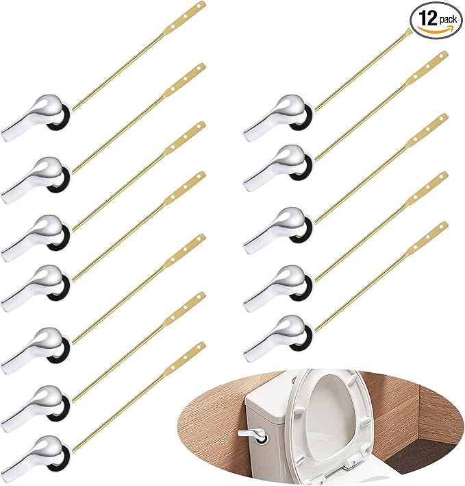 12 Pcs Toilet Flush Handle, Front Mount Toilet Handle Lever, Brass Toilet Flusher Replacement with Nuts, Universal Toilet Repair Handle Inside Tank