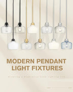 Emak Modern Farmhouse Pendant Lights Kitchen Island, Black Pendant Light Fixtures with Seeded Glass Shade, 8 Inch Hanging Lights for Kitchen Island, Bathroom, Bedroom, PL122-BK