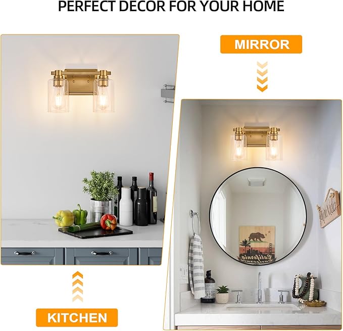 2 Lights Bathroom Lighting Fixtures Over Mirror Gold Bathroom Vanity Light Fixture Farmhouse Vanity Light Vintage for Bedroom Living Room Hallway