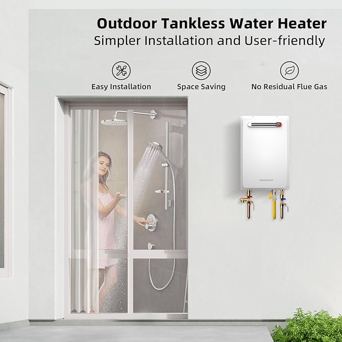 MIZUDO Tankless Water Heater Propane Outdoor Installation Max 5.1 GPM 120,000 BTU CSA Certified Constant Temp High Power On Demand Hot Water Heater for Big Family Whole House, Gen 2
