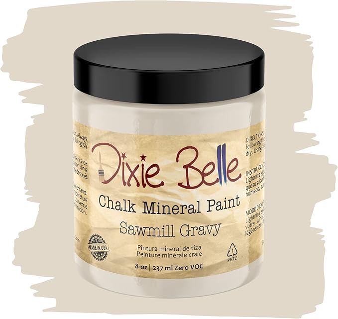 Dixie Belle Paint Company Chalk Finish Furniture Paint - Sawmill Gravy (8oz) - Matte Smooth Beige Chic Chalk Mineral DIY Furniture Paint